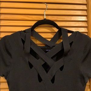 Black Vivienne Tam dress w/ unique cross neckline